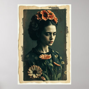 Affiche Frida's Garden of Solitude - Vintage Portrait Art