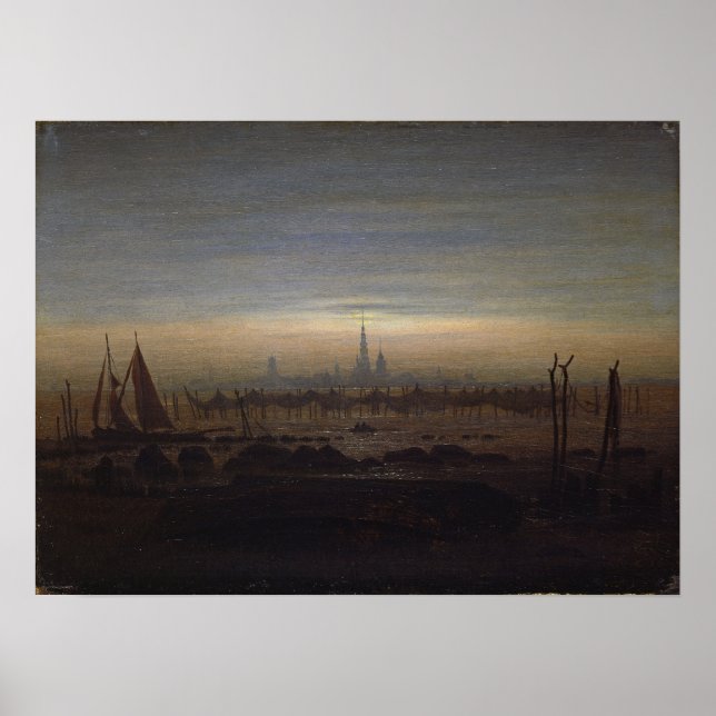Affiche Friedrich - Greifswald au clair de lune (Devant)