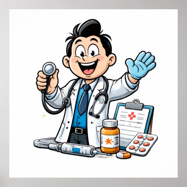 Affiche Friendly Doctor Mascot Medical Cartoon Design (Devant)