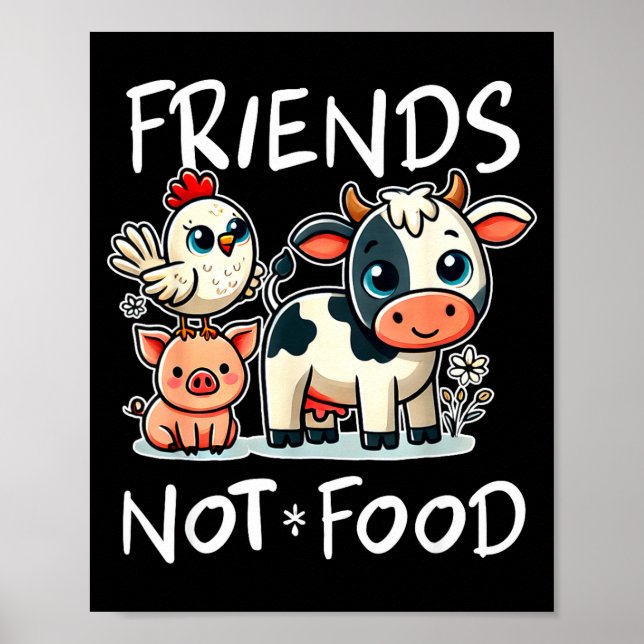 Affiche Friends Not Food Funny Vegan Vegetarian Cute Anima (Devant)