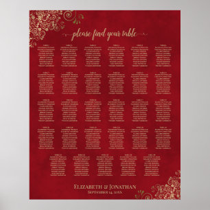 Affiche Frilles d'or sur le Mariage de table rouge 29