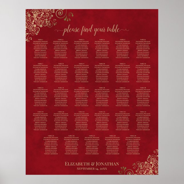 Affiche Frilles d'or sur le Mariage de table rouge 29 (Devant)