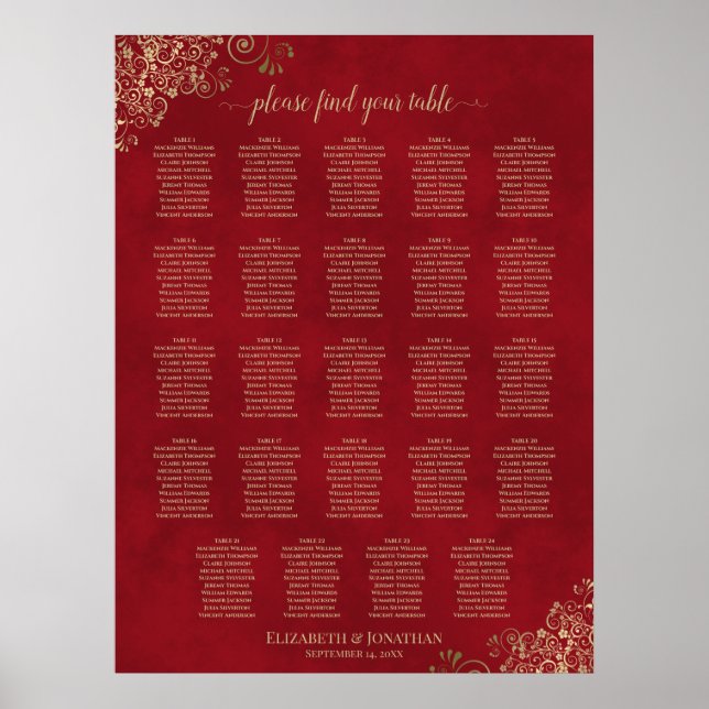 Affiche Frilles d'or sur Mariage de table rouge 24 (Devant)