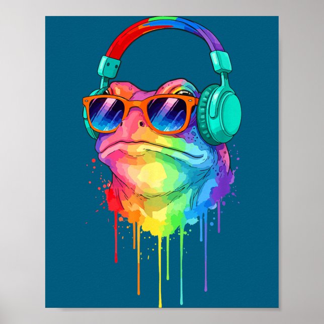 Affiche Frog Wearing Headphones And Sungles Edm Rave Desig (Devant)