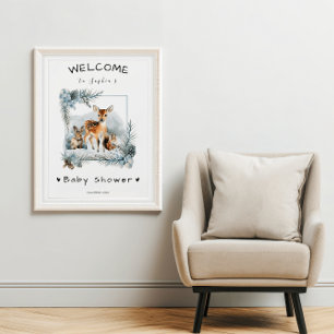 Affiche Froid Hiver Hiver Animaux Baby shower Bienvenue