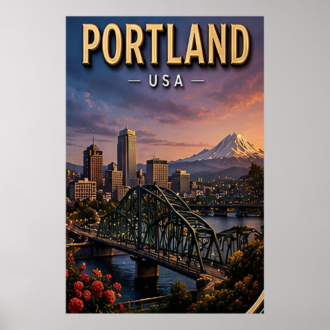 Affiche Front de rivière de Portland et ponts de la ville (Devant)