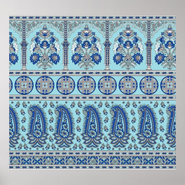 Affiche Frontière asiatique de Paisley : Design traditionn (Devant)