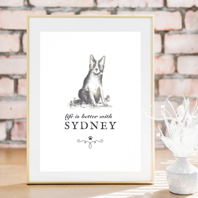 Affiche Frontière Collie Life est meilleur avec le nom de  (Créateur téléchargé)