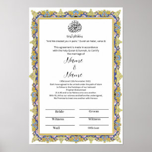 Affiche Frontière florale islamique certificat Nikkah