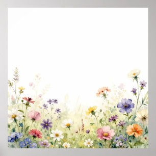 Affiche Frontière florale pastel de prairie de fleurs sauv