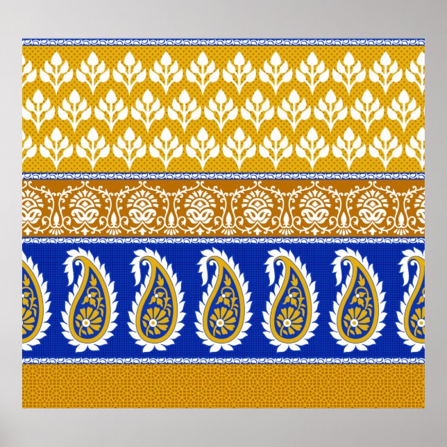 Affiche Frontière traditionnelle indienne paisley (Devant)