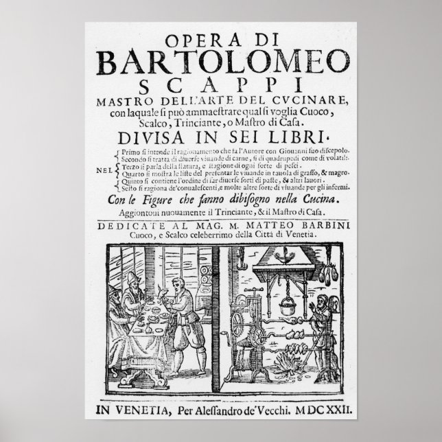 Affiche Frontispiece à cuisiner livre de Bartolomeo Scappi (Devant)