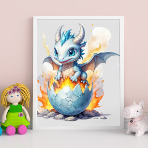 Affiche Frostfire Hatchling Dragon Bleu Fantastique