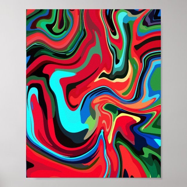 Affiche Frottes Abstraites vibrantes avec rouge, vert et b (Devant)