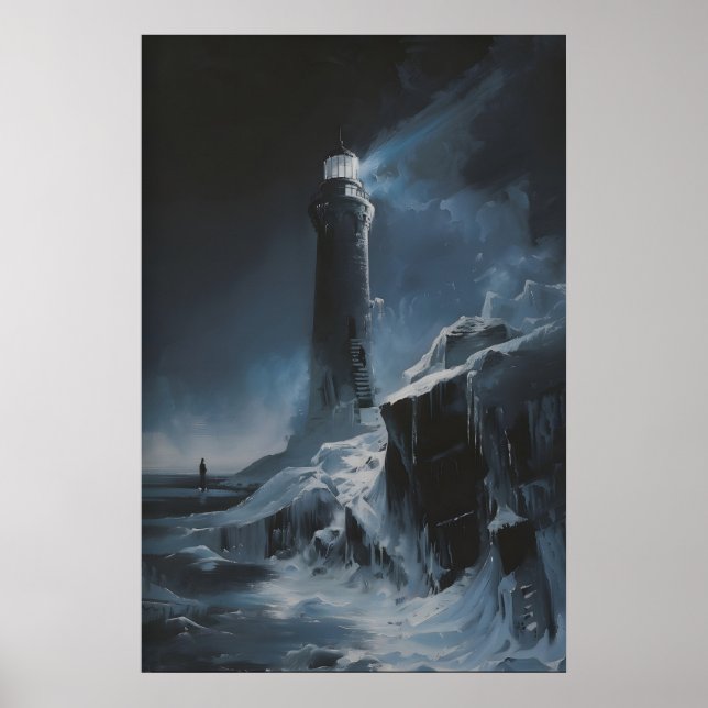 Affiche Frozen Lighthouse Winter Sea Art, Ocean Coastal (Devant)