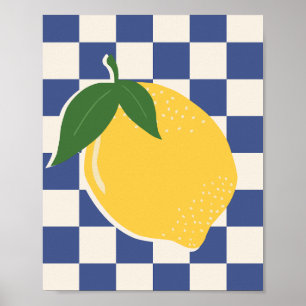 Affiche Fruit bleu rétro en carton citron