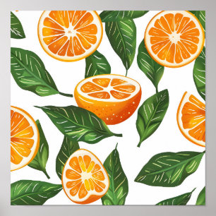 Affiche Fruit Botanique Orange Citrus Sans Couture