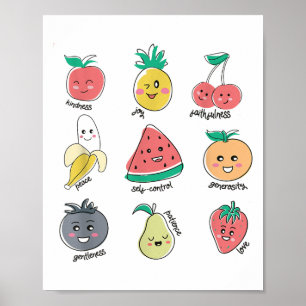Affiche Fruit D'Esprit Vertus Cute Kawaii Christian Kids