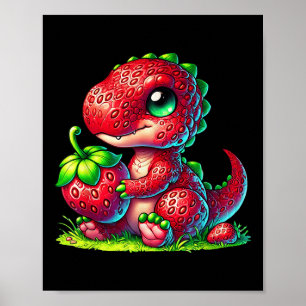 Affiche Fruit d'été aux fraises mignonnes Dinosaure T Rex