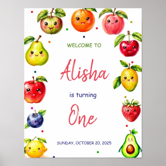 Affiche Fruit mignon Fille Anniversaire Symbole de bienven (Devant)