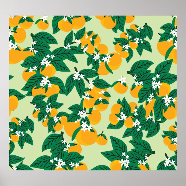 Affiche Fruit orange : motif vintage vert. (Devant)