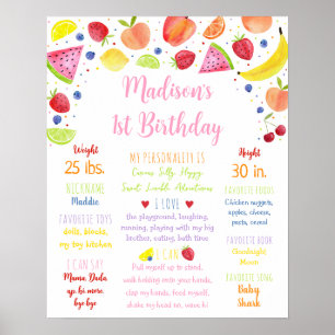 Affiche Fruit Rose Girl Été Premier anniversaire Jalon