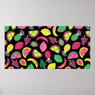 Affiche Fruit transparent vintage motif noir vert jaune