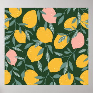 Affiche Fruit vintage citron Motif sans joint