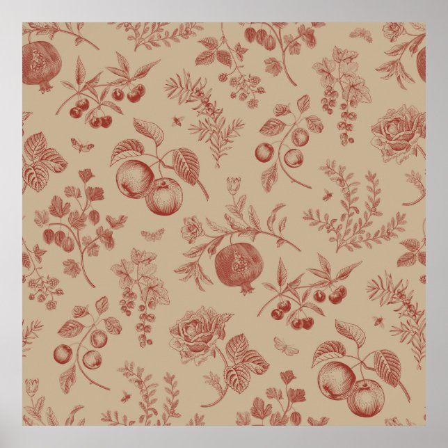 Affiche Fruits, baies et fleurs. Motif transparent à l'aut (Devant)