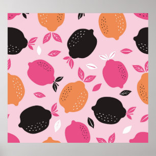 Affiche Fruits d'agrumes, motif textile vintage.
