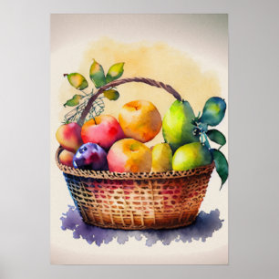 Affiche Fruits dans un panier aquarelle