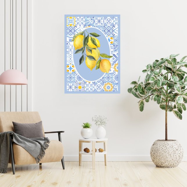 Affiche Fruits de citron, carreaux bleus d'inspiration eur (Créateur téléchargé)