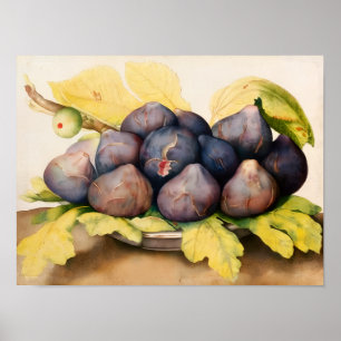 AFFICHE FRUITS DE SAISON / ASSIETTE DE FIGUES ET FEUILLES