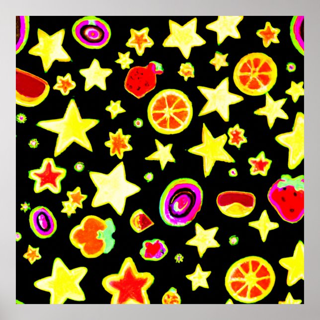 Affiche Fruits d'étoile Motif éclatant couleur (Devant)