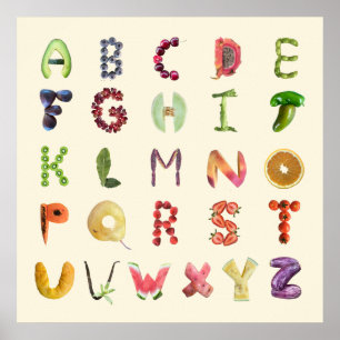 Affiche Fruits et légumes Alphabet Art - Aliments sains
