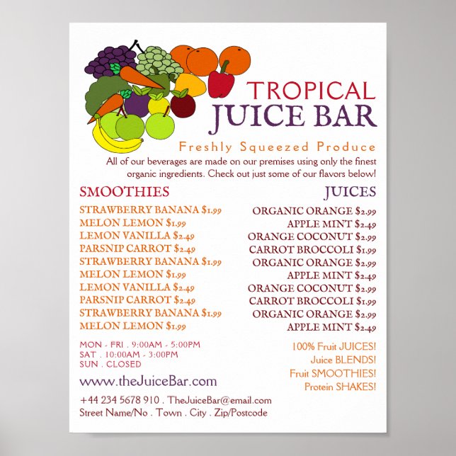 Affiche Fruits et légumes, barre de jus Publicité (Devant)