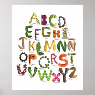 Affiche Fruits et légumes de l'alphabet espagnol Mexique