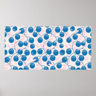 Affiche Fruits ronds bleus aux feuilles roses, en p transp
