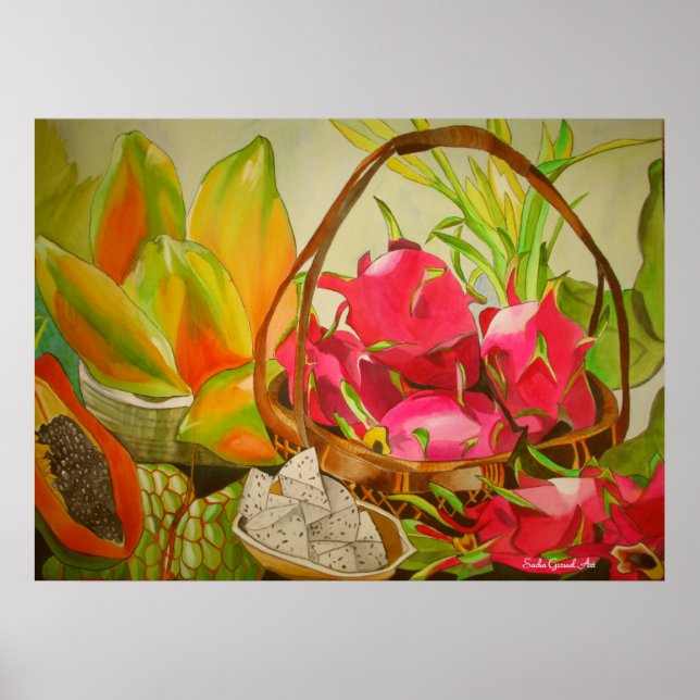 Affiche Fruits tropicaux Vie morte aquarelle art original (Devant)