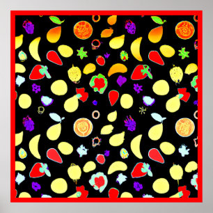 Affiche Fruits tropiques néons éclatés