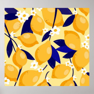 Affiche Fruits vintages au citron : motif alimentaire.