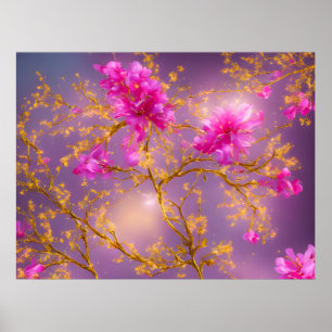 Affiche Fuchsia et Gold Florals