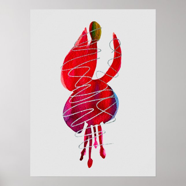 Affiche Fuchsia floral abstrait aquarelle (Devant)