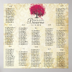 Affiche Fuchsia Heart Tree 100 to 150 guests alphabetical