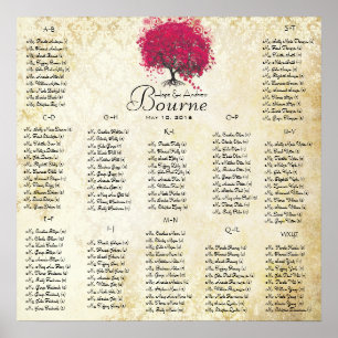 Affiche Fuchsia Heart Tree 100 to 150 guests alphabetical