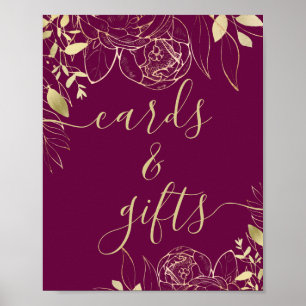 Affiche Fuchsia Pink & Gold Modern Floral Cartes & Cadeaux