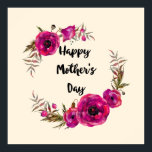 Affiche Fuchsia Poppies Floral Wreath Bonne fête des mères<br><div class="desc">Une affiche conçue avec de jolis pavots rose fuchsia et des sprigs décoratifs et des feuilles dans une couronne circulaire fleurie. Joyeuse fête des Mères écrite à l'intérieur dans une police tendance mignonne. Joli et élégant.</div>