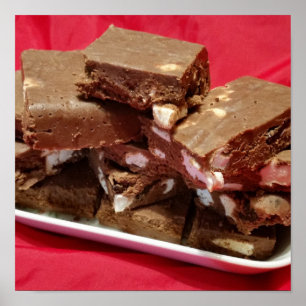 Affiche Fudge guimauve au chocolat cerise sur une assiette