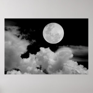 AFFICHE FULL MOON CLOUDS BLACK AND WHITE