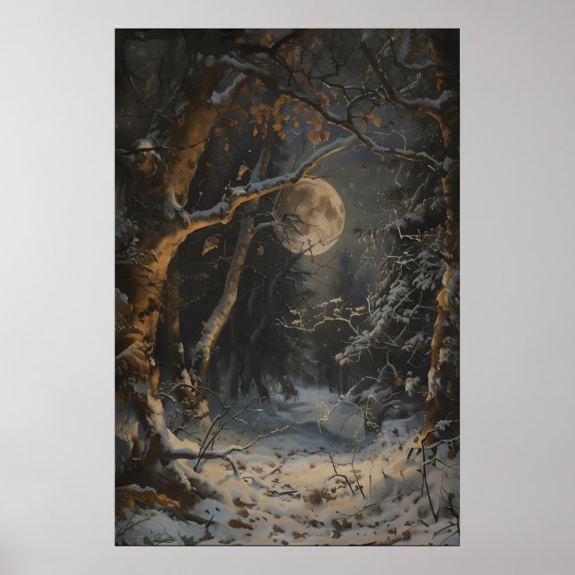Affiche Full Moon Winter Dark Forest Art Print Dark (Devant)